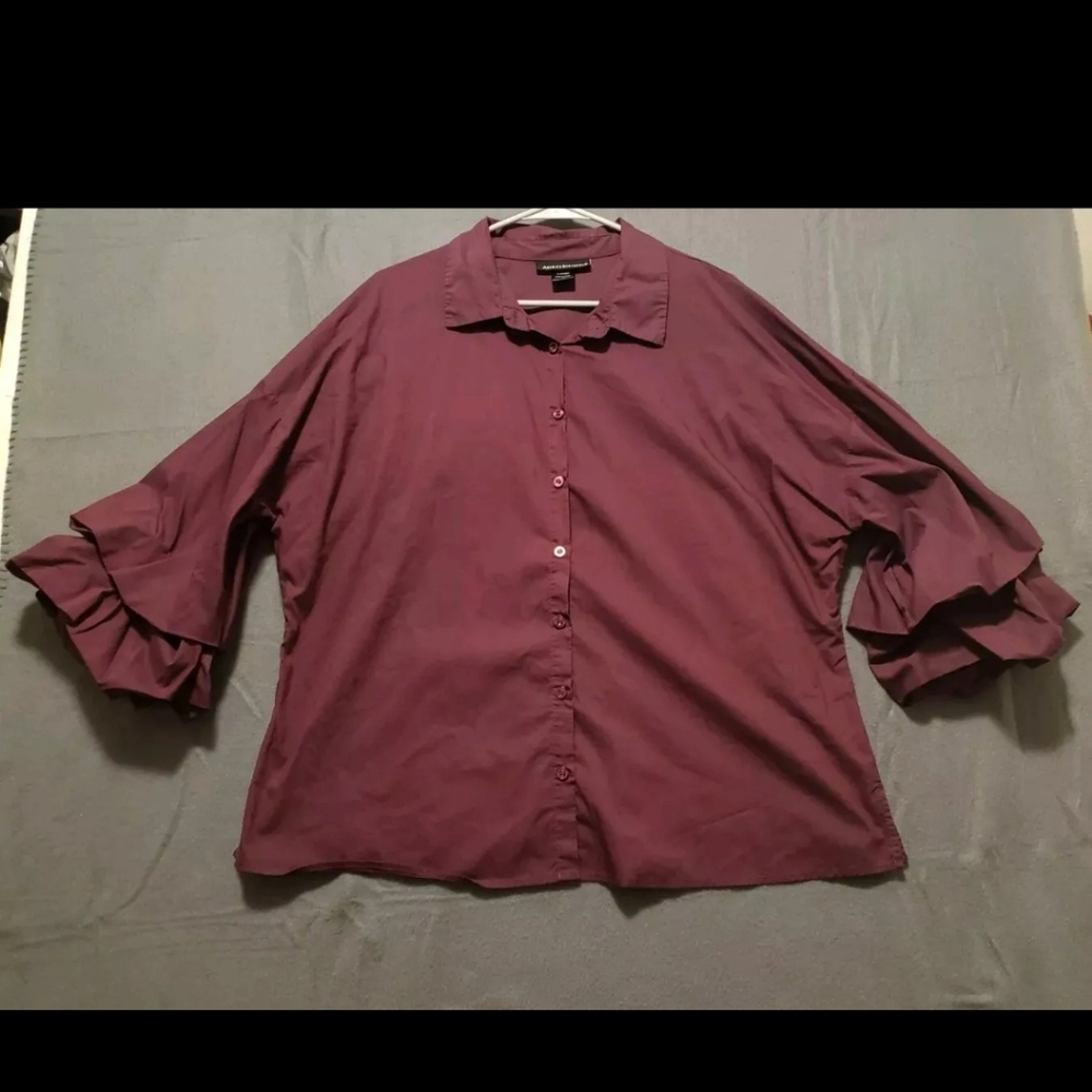 Ashley stewart Size 18 Button down, purple, ruffle sleeve.